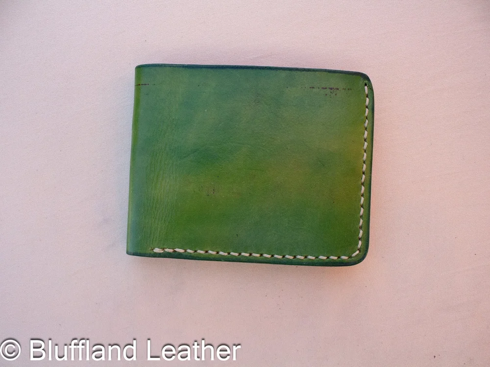 Handmade Leather Bifold Wallet Green, Mens Veg Tan Bifold, Hand Stitched, Birthday Gift for Him