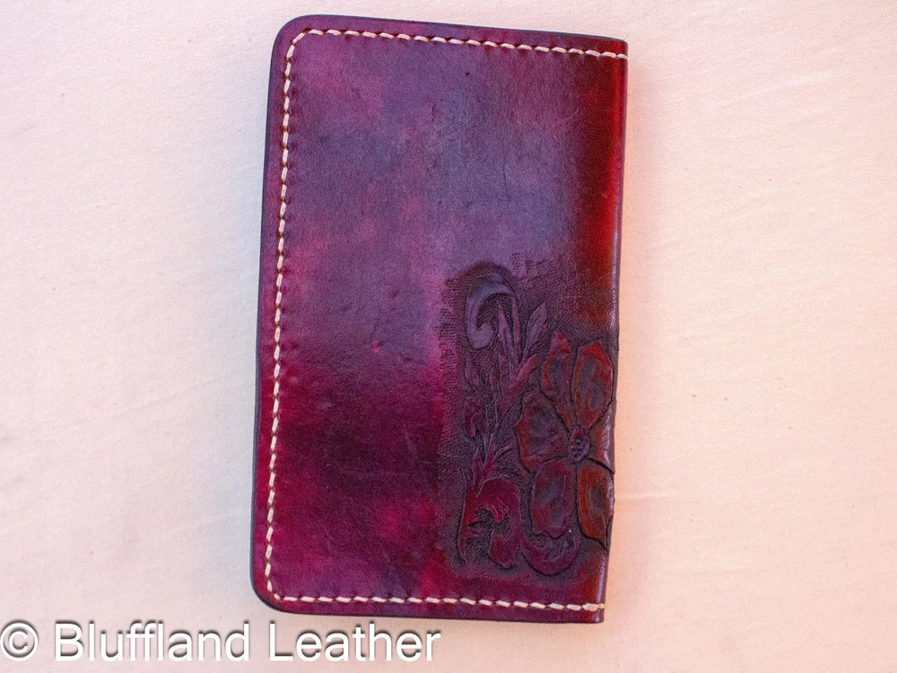 Handmade Leather Checkbook Cover Oxblood, Veg Tan Wallet Organizer, Hand Stitched, Gift for Him