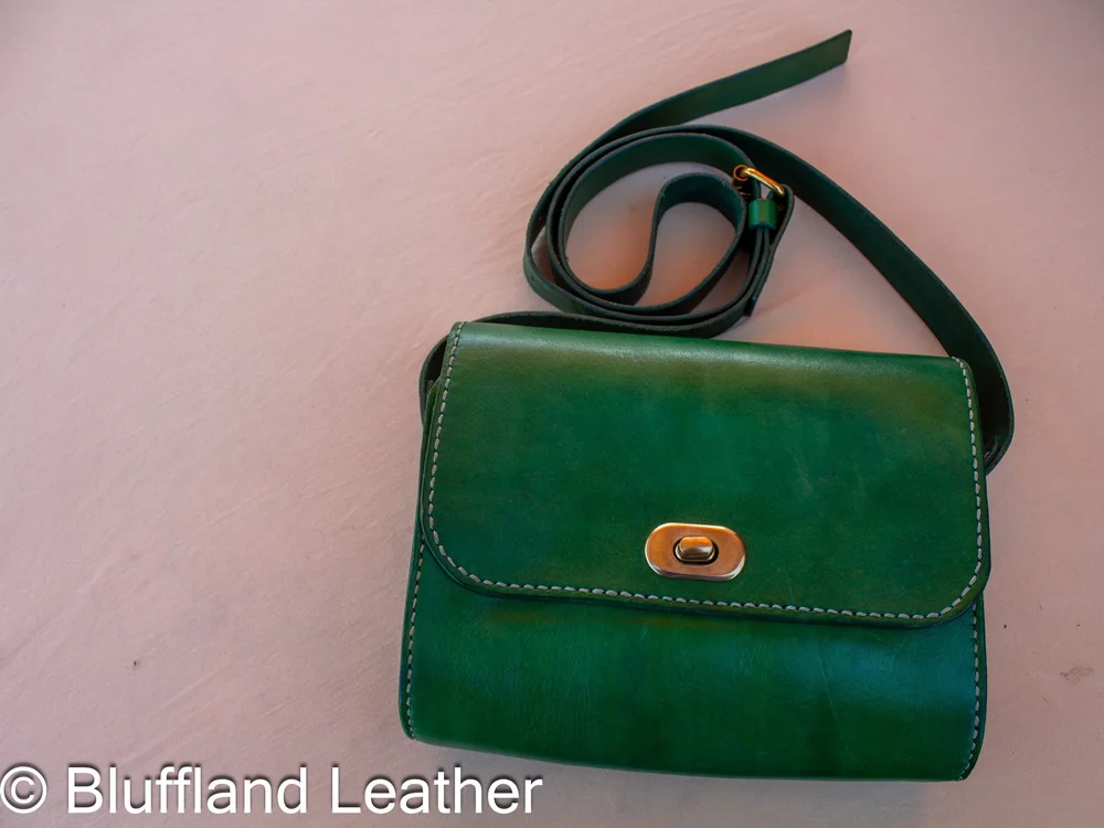 Handmade Leather Clara Purse Green, Leather Purse Handbag, Hand Stitched, Gift for Her