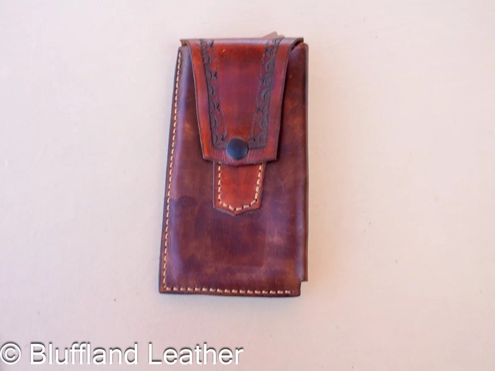 Handmade Leather Phone Holster Dark Brown, Tooled Belt Phone Case, Hand Stitched, Groomsmen Gift for Him