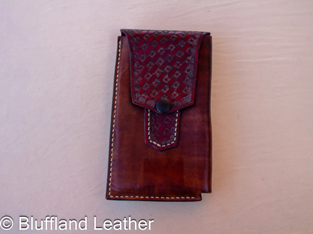 Handmade Leather Phone Holster Dark Brown, Tooled Belt Phone Case, Hand Stitched, Gift for Him