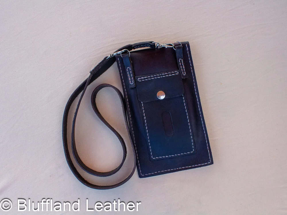 Handmade Leather Phone Purse Black, Leather Purse Handbag, Hand Stitched, Gift for Her