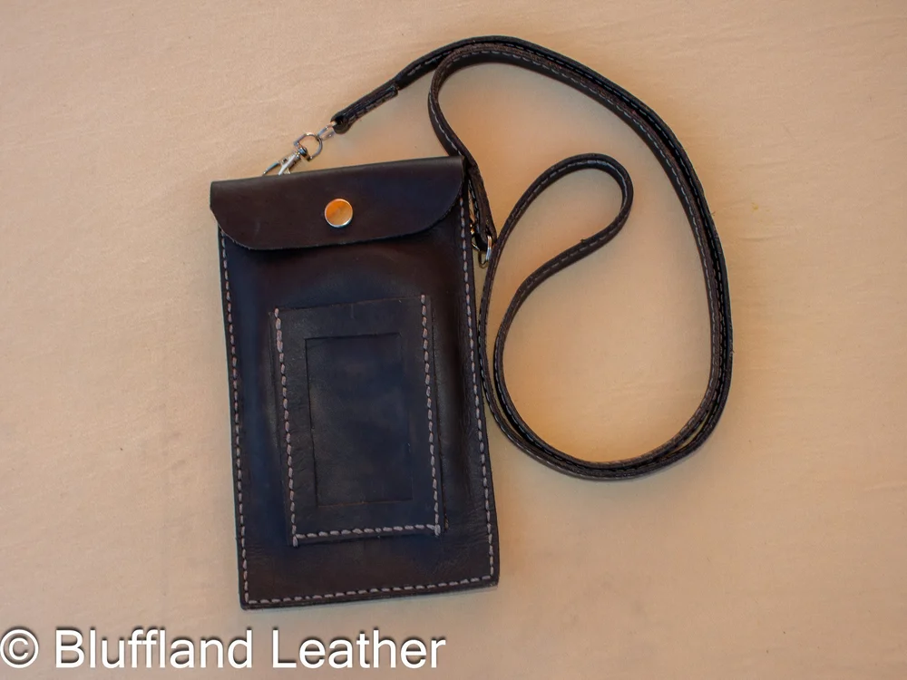 Handmade Leather Phone Purse Black, Leather Purse Handbag, Hand Stitched, Mothers Day Gift