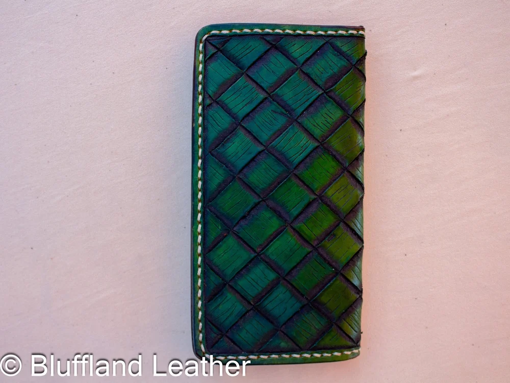 Handmade Leather Roper Wallet Green, Western Veg Tan Wallet, Hand Stitched, Groomsmen Gift for Him