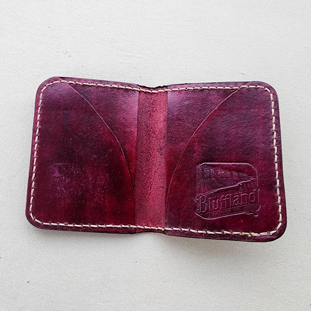 Handmade Leather Card Wallet Oxblood, 4 Card Minimalist Front Pocket Wallet, Hand Stitched, Gift for Him
