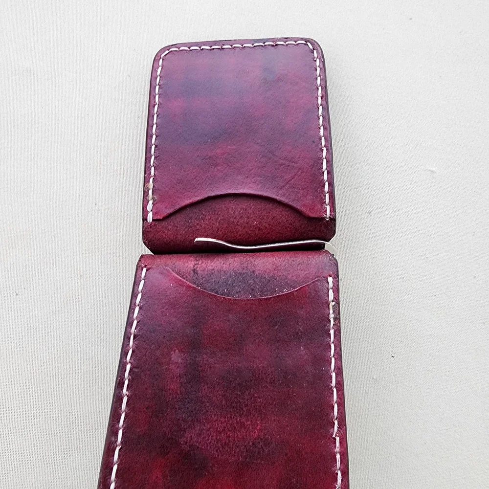 Handmade Leather Money Clip Oxblood, Minimalist Veg Tan Wallet, Hand Stitched Money Holder, Groomsmen Gift for Him