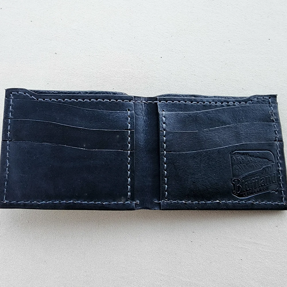 Handmade Leather Bifold Wallet Black, Mens Veg Tan Bifold, Hand Stitched, Gift for Him