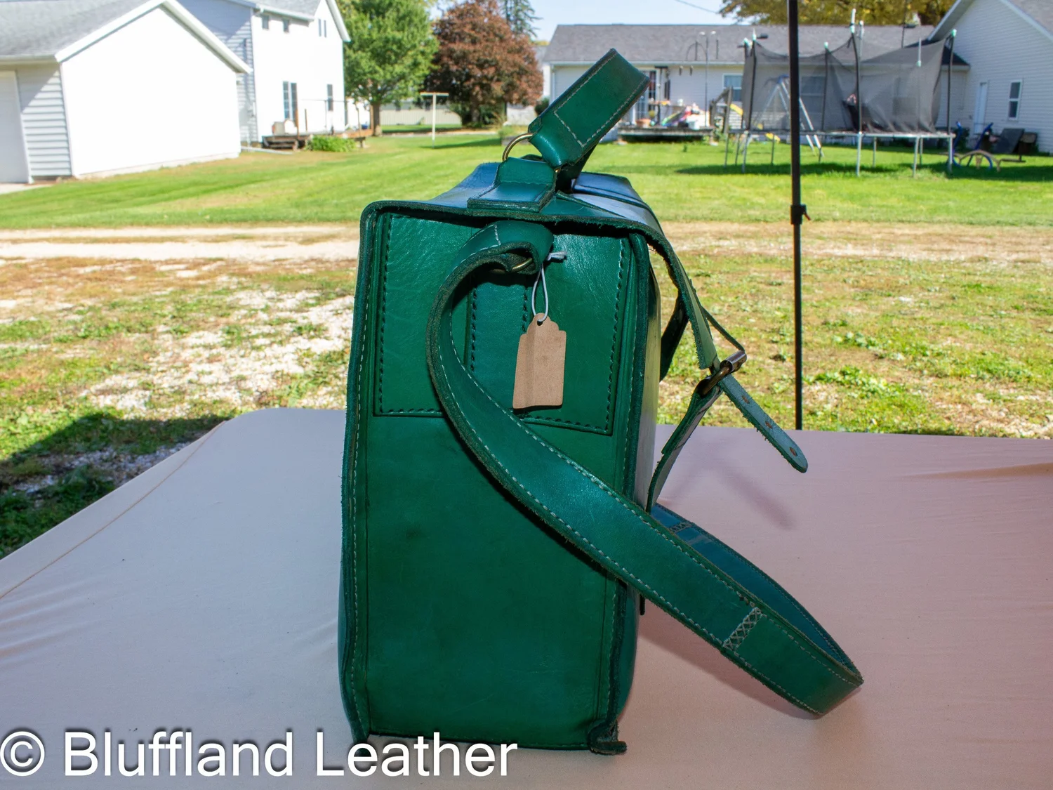 Handmade Leather Messenger Bag Green, Bluffland Messenger Bag, Original Design, Hand Stitched