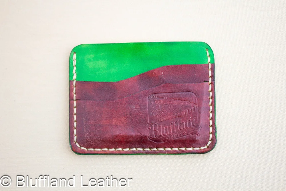 5 Card Leather Wallet Green Light Brown, Handmade Minimalist Card Holder, Veg Tan Wallet