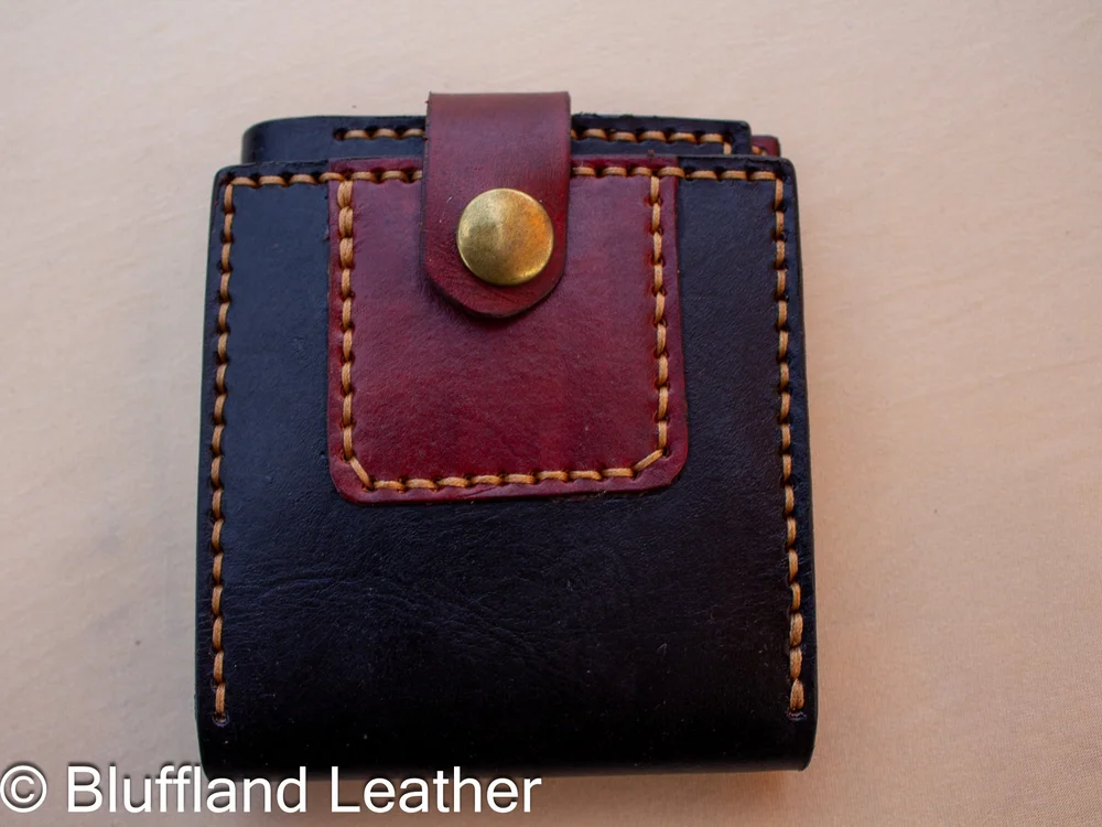 Handmade Leather L-Shaped Trifold Wallet Black, Veg Tan Trifold, Hand Stitched, Brass Snap