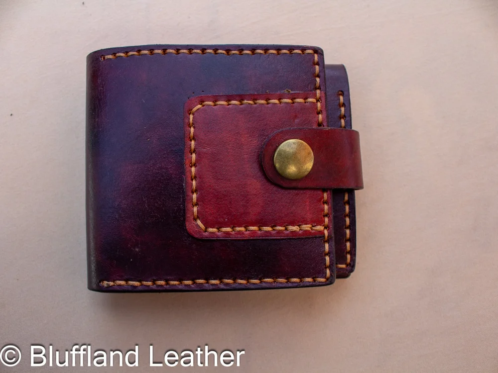Handmade Leather L-Shaped Trifold Wallet Dark Brown, Veg Tan Trifold, Hand Stitched, Snap