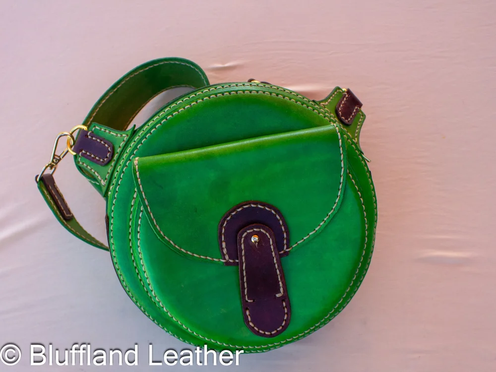 Handmade Leather Lil Festival Bag Green, Leather Purse Handbag, Hand Stitched, Gift for Her
