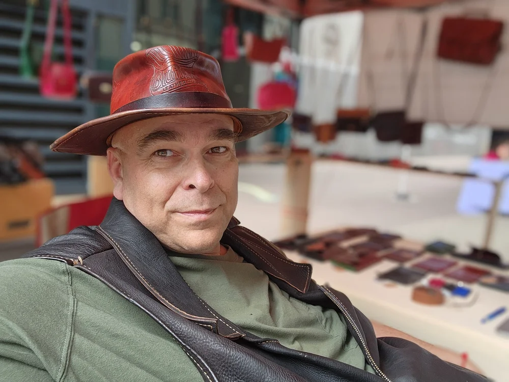 Zech Sindt in the Bluffland Leather Co. workshop