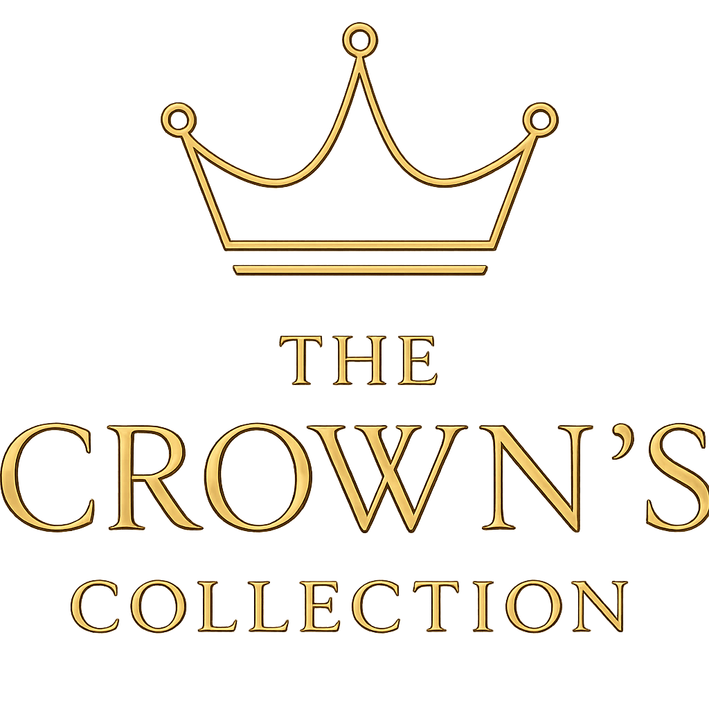A gold line drawing of a crown with the text "The Crown's Collection" in gold below it.