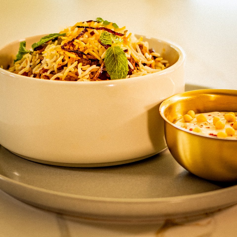Awadhi Lamb Biryani with Boondi Raita