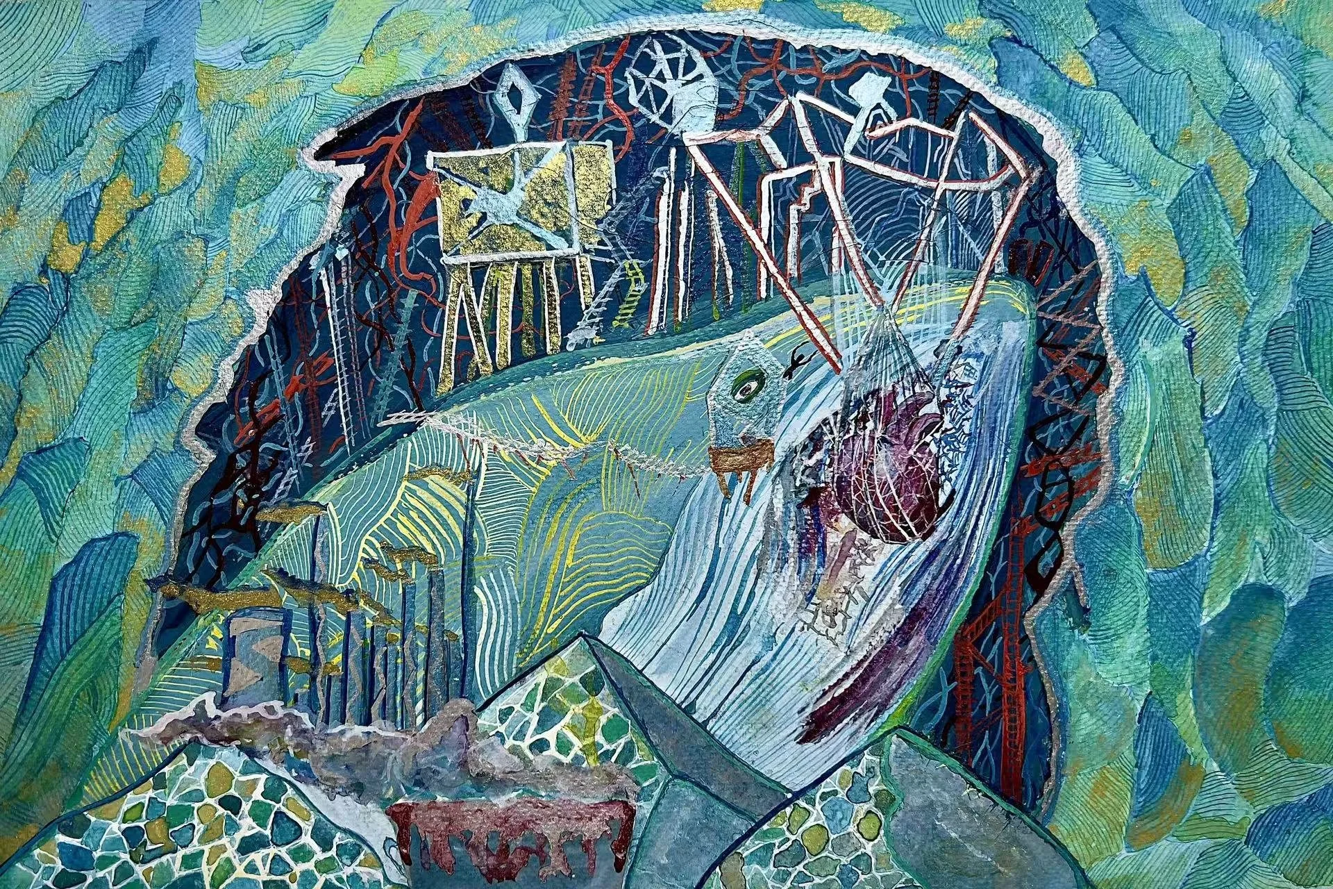 Harvest Blue Whale (Balaenoptera musculus), 2024. Chinese ink, mineral pigments, and watercolor on paper, 24.5 × 36.5 cm (9.5 × 14.5 in). [Available] — $1,500