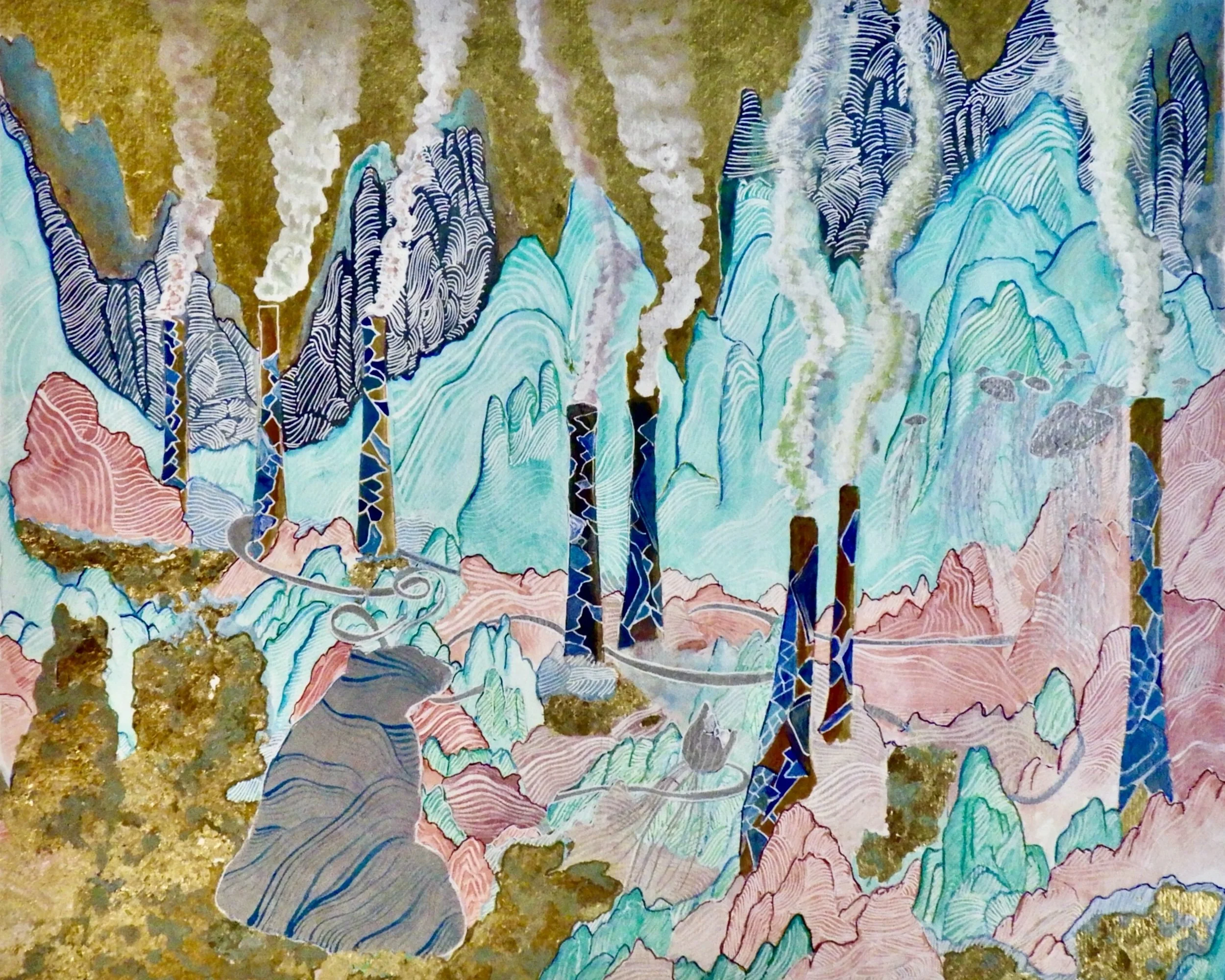 Polar Opposites, 2025. Acrylic and acrylic ink on paper, 35 × 43 cm (13.75 × 17 in). [Available] — $2,500