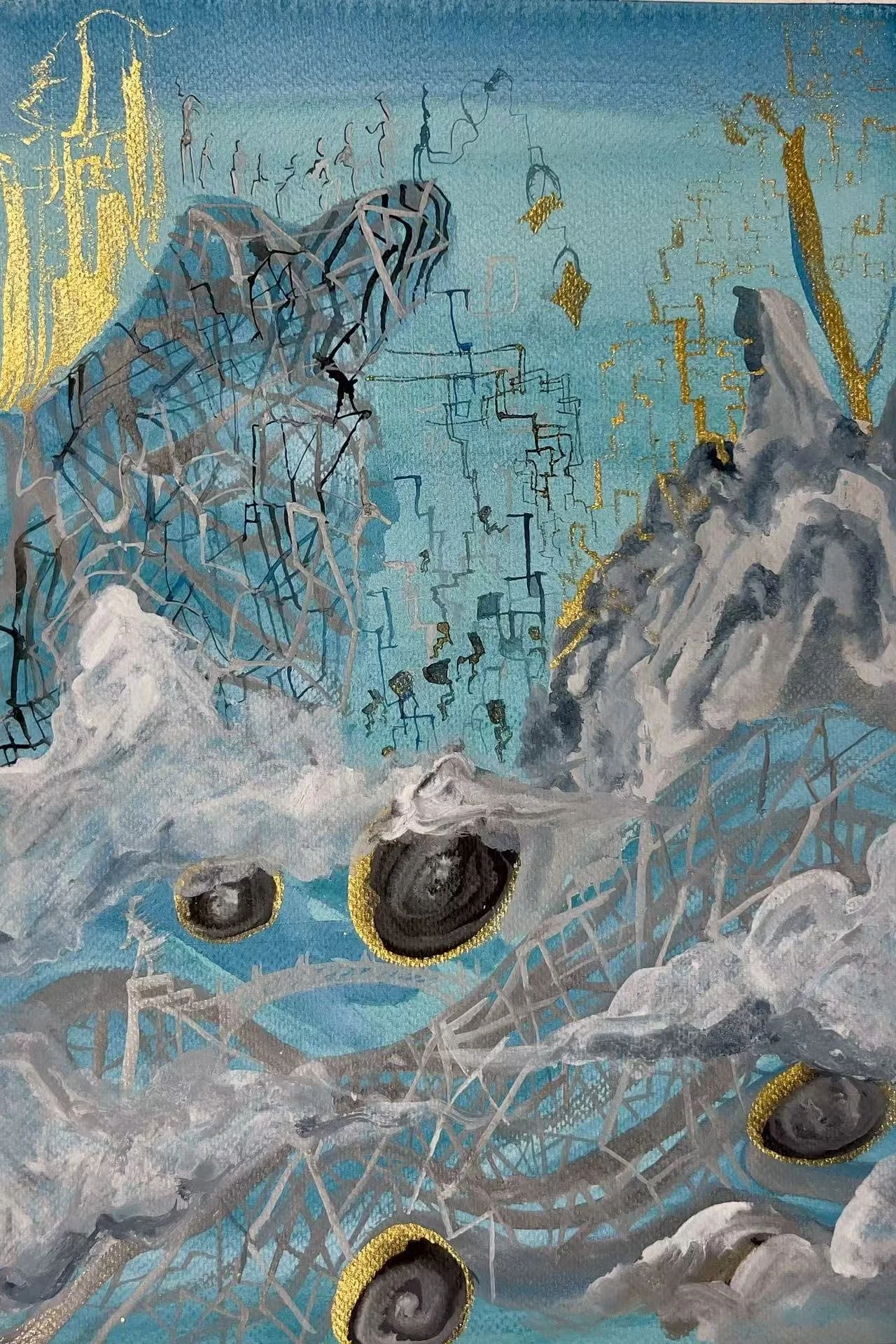 Wormhole Factory, 2024. Chinese ink and mineral pigments on paper, 40.5 × 28 cm (16 × 11 in). [Available] — $2,500