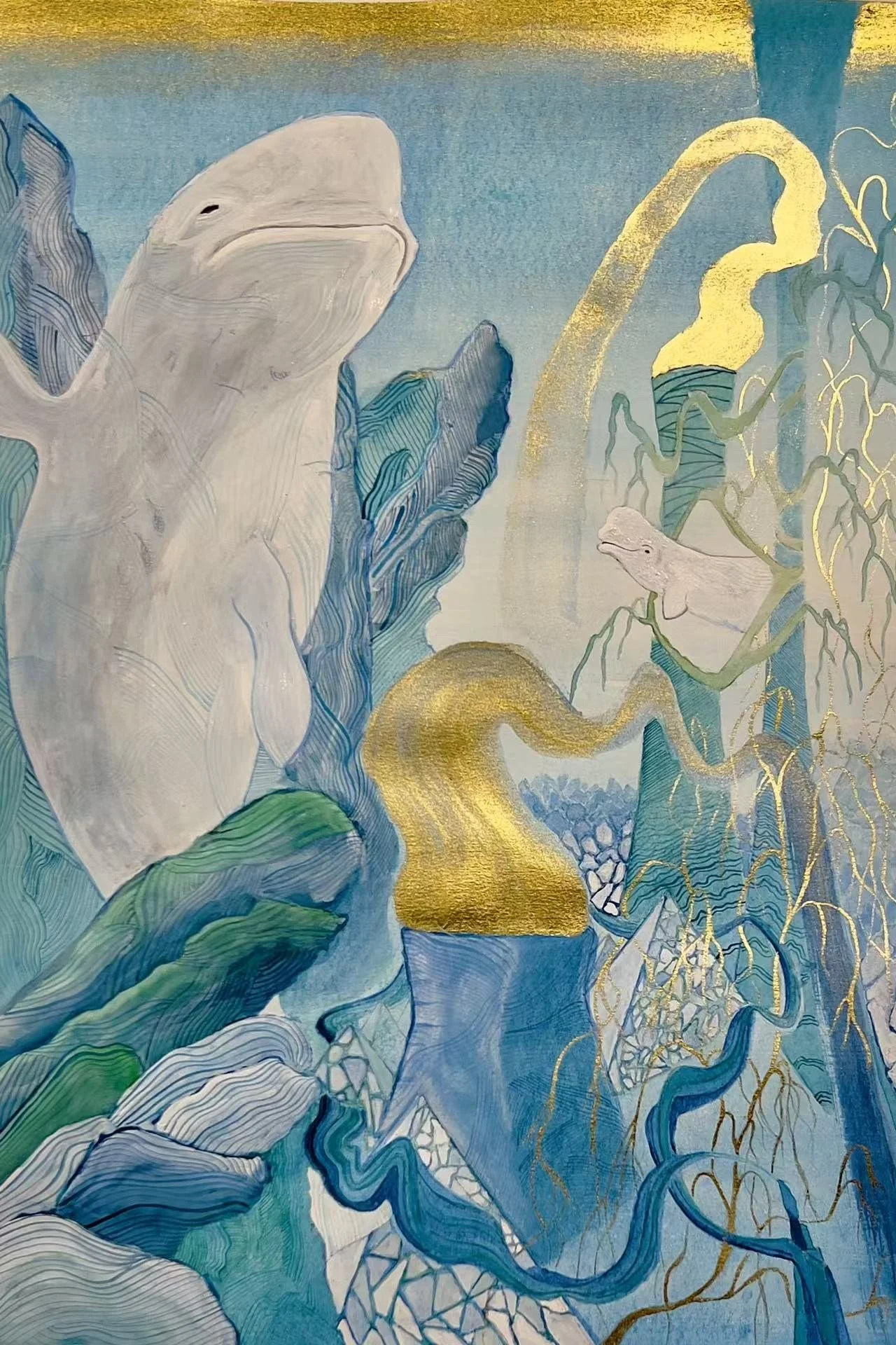 Motherhood, 2024. Chinese ink, mineral pigments, and watercolor on paper, 57 × 42 cm (22.5 × 16.5 in). [Sold] 