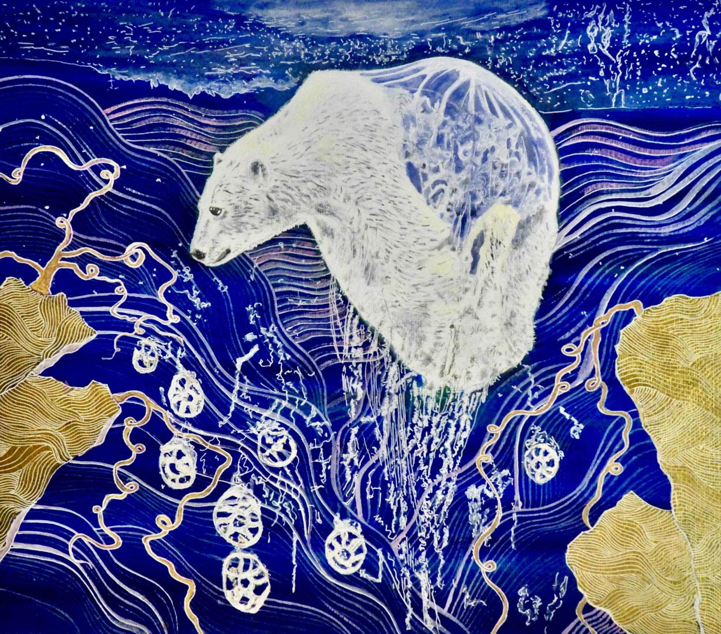 Jellybear, 2025. Acrylic and acrylic ink on paper, 35 × 43 cm (13.75 × 17 in). [Available] — $2,500
