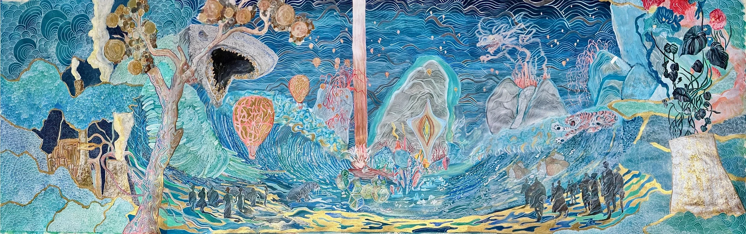 The Reckoning, 2025.
 Ink and acrylic on paper, 91 × 224 cm (36 × 88 in).                        [Available] — $18,000