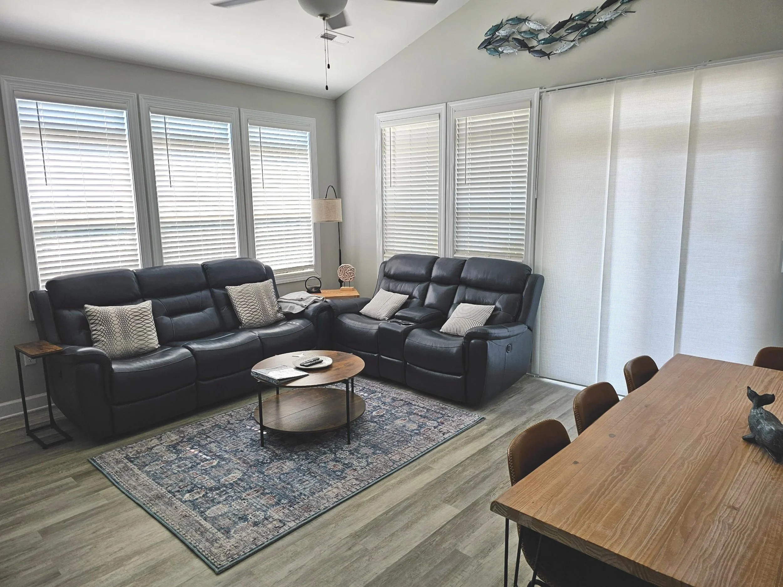 Thoughtfully staged living room in vacation rental on Topsail Island