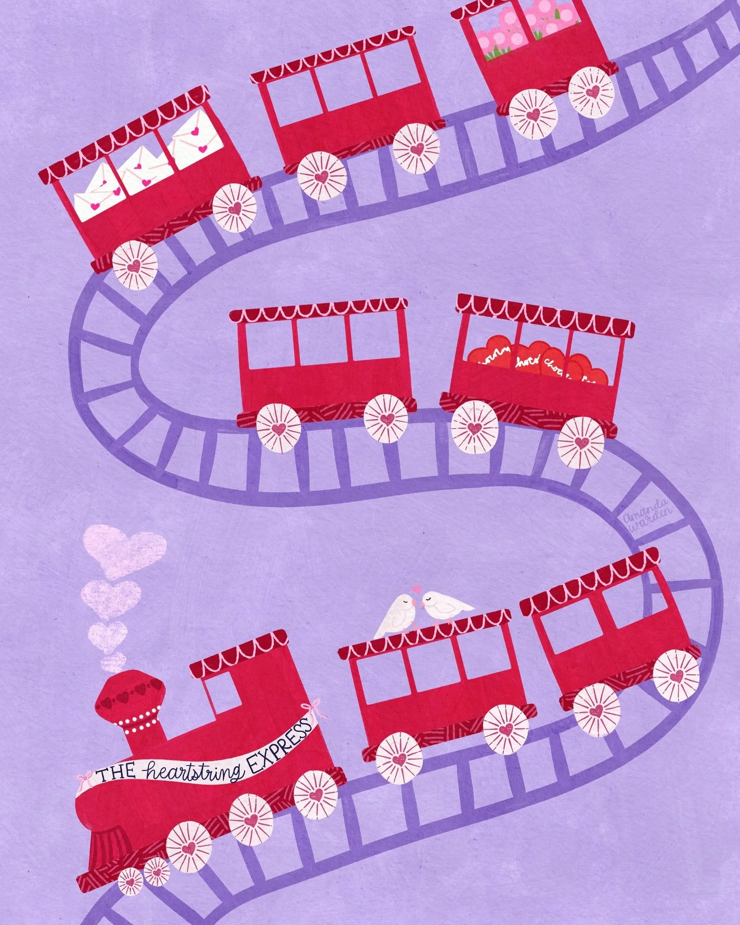 The Heartstring Express 🤍
I&rsquo;ve had &ldquo;love train&rdquo; stuck in my head for dayssssss, so this one needed to happen.
Really leaning into a folk art, whimsical style and excited to see where it goes next. 

#procreateillustrations #digital