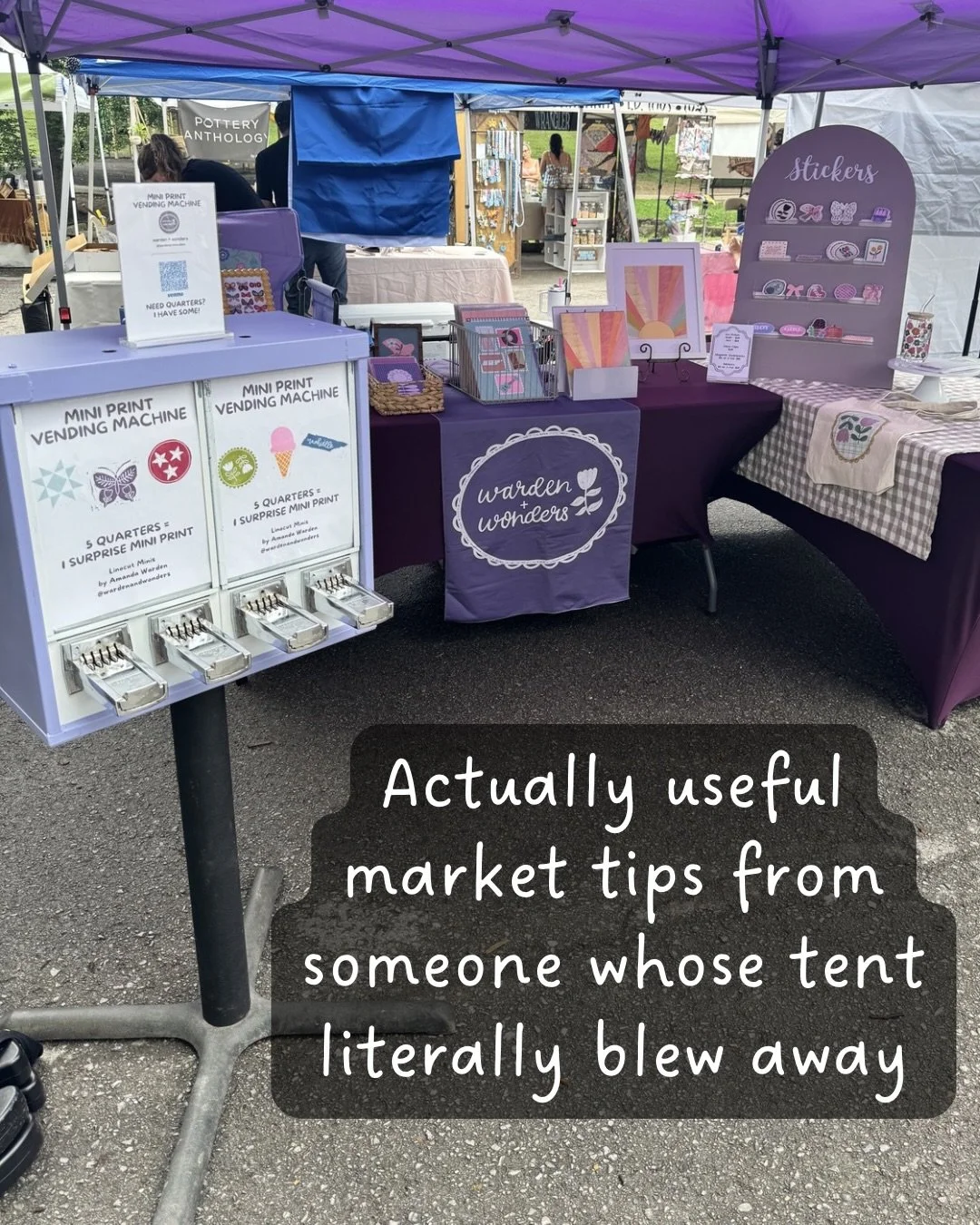 okay, story time-

a few months ago, my tent literally blew away at a market 🫣

like&hellip; fully off the ground.

the only thing that stopped it from taking off across the entire market was the fact that my banner smacked me in the back of the hea