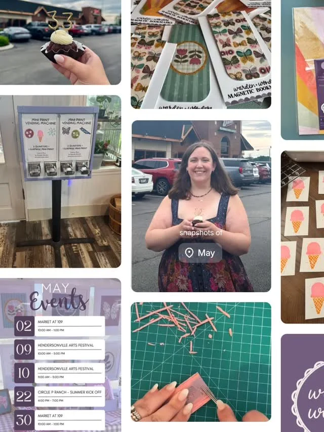 a little pinterest board of my life in may 🤍

swipe for a few favorite moments from the month (including a little sneak peek of another new cup sleeve design 🥹)

@scrl #scrl #scrlgallery #artistsoninstagram #linocut #artvendingmachine