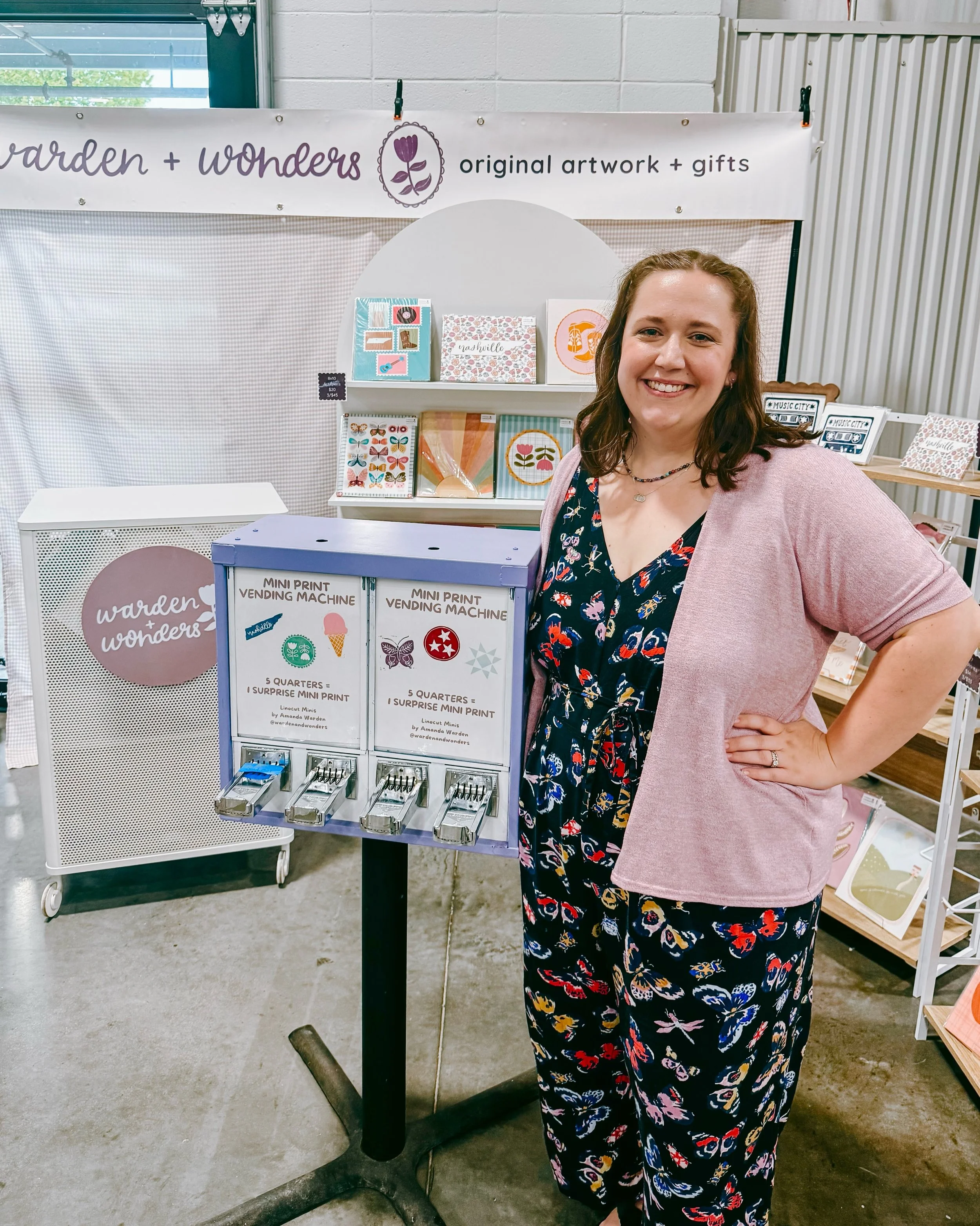 I&rsquo;m just a girl, standing next to a purple art print vending machine, asking if you have any quarters. 🤍

#artvendingmachine #wardenandwonders #nashvilleartist #artistsoninstagram #instaart