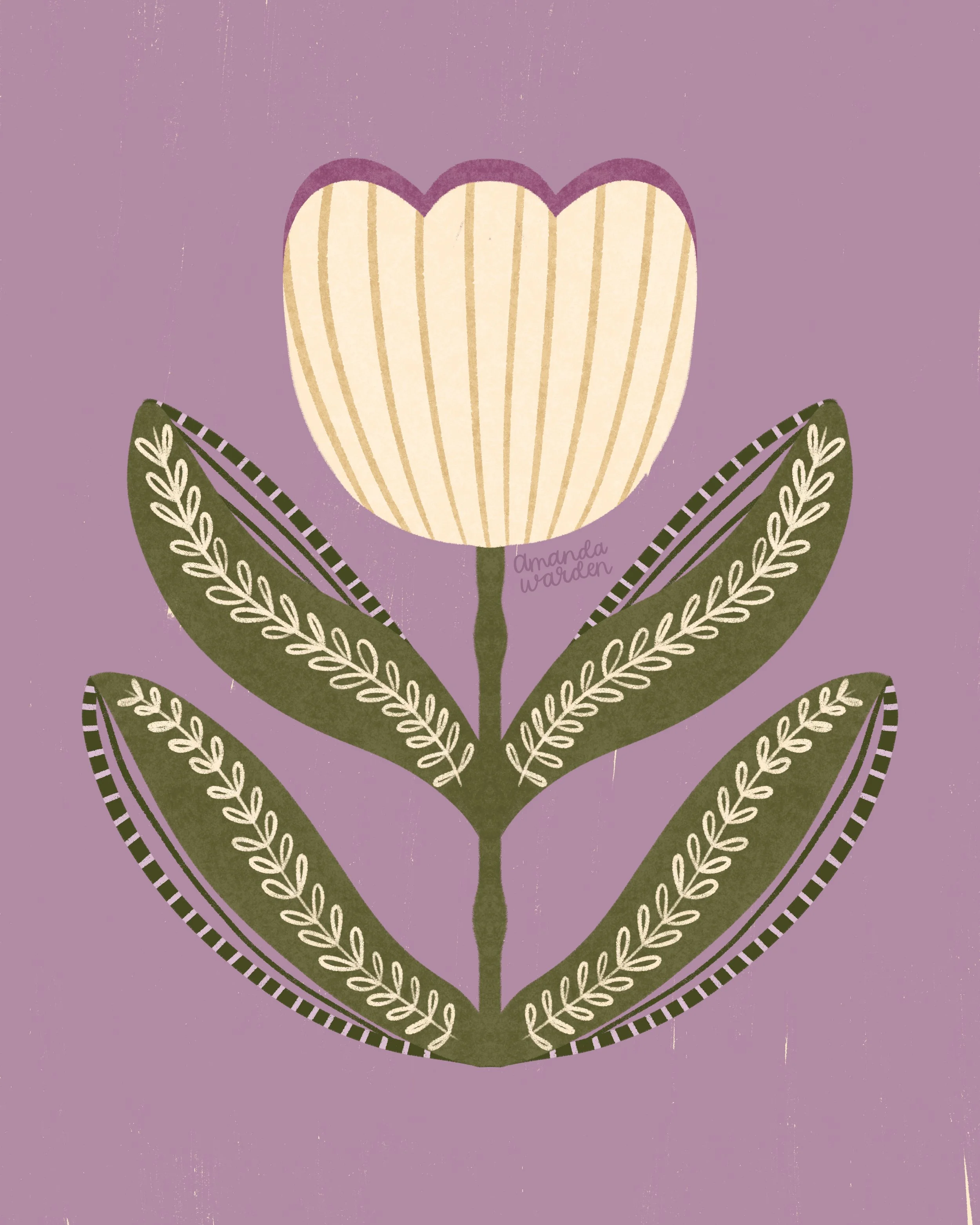 Folk Tulip No. 1 - Whimsical Botanical Art Print