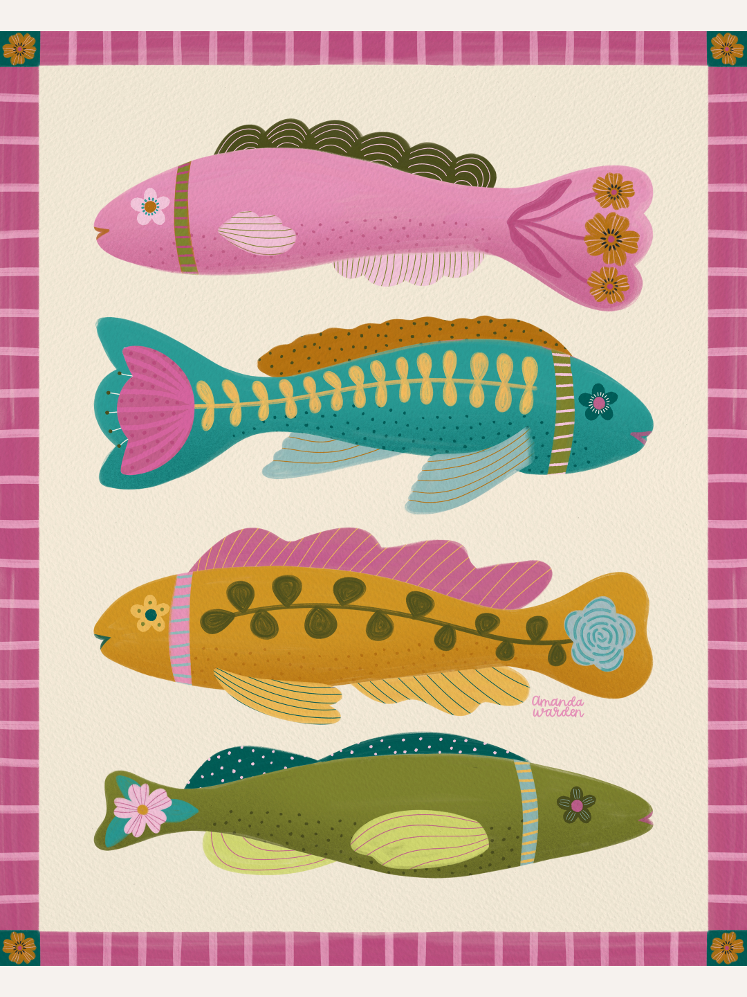Folk Floral Fish Art Print