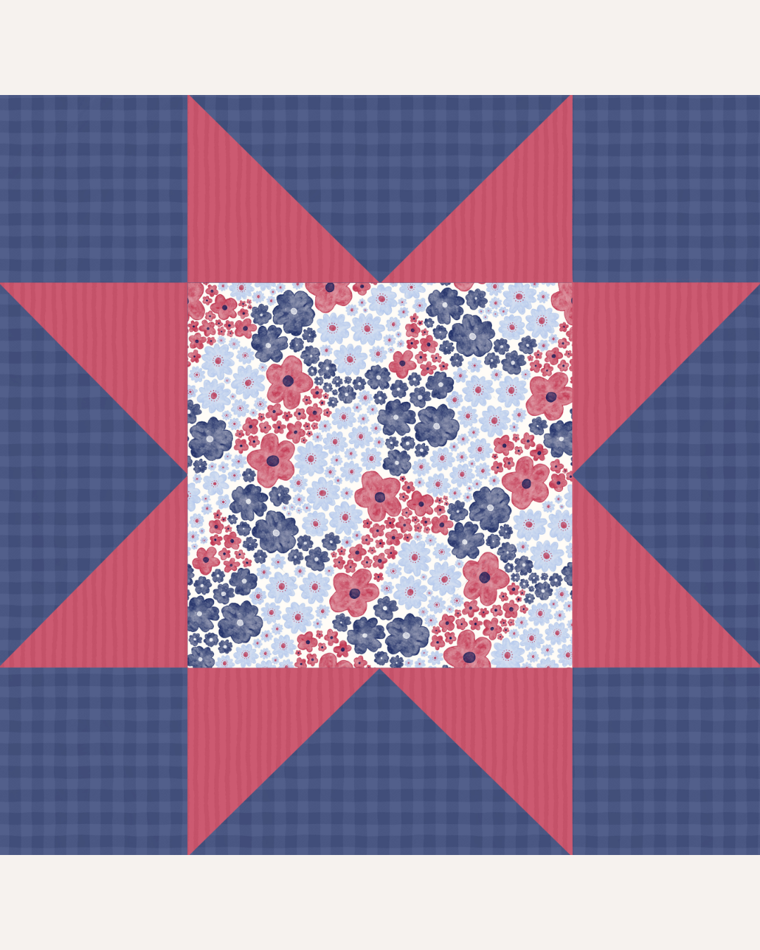 Americana Quilt Star Floral Art Print