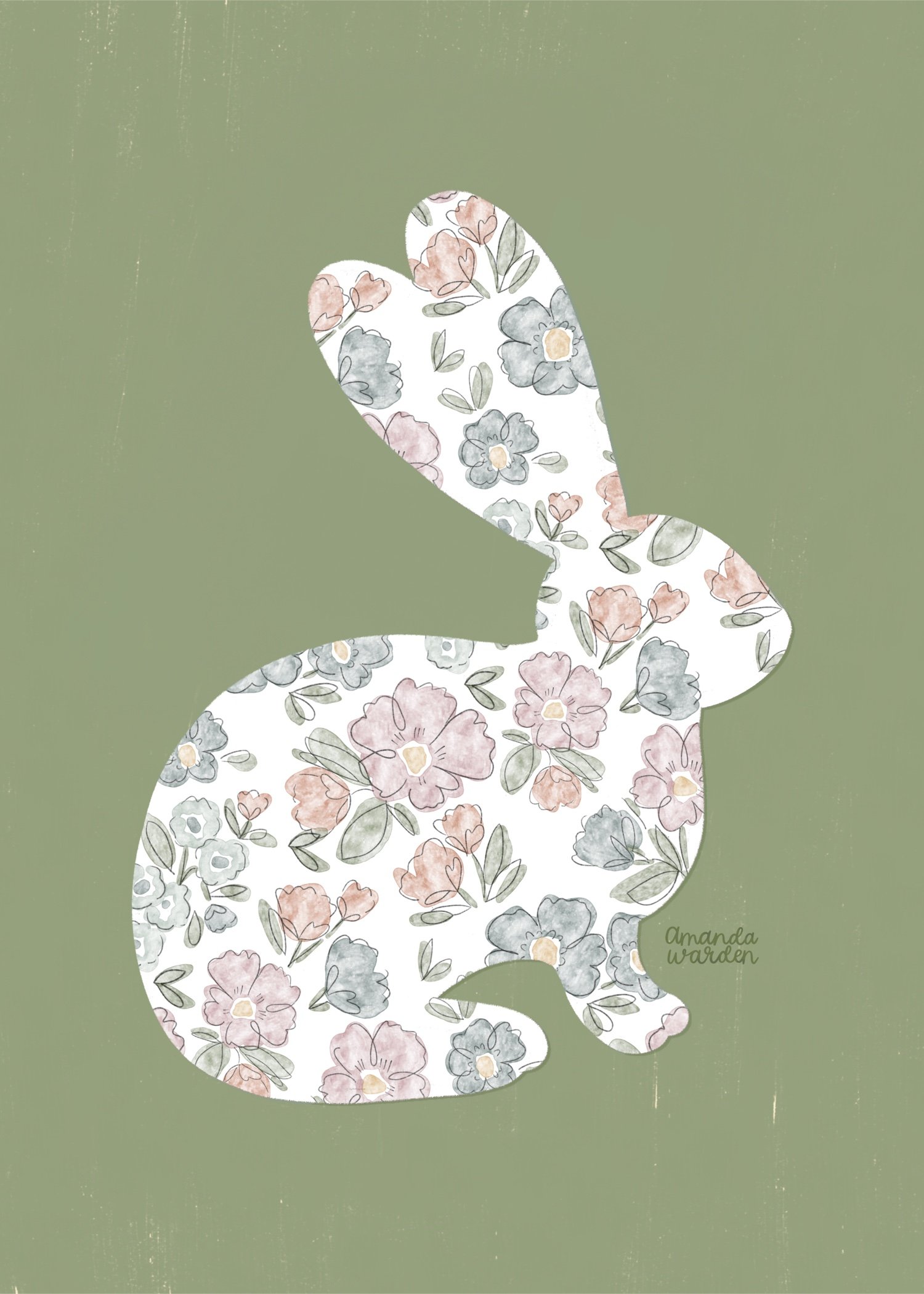Folk Floral Bunny Art Print (5x7)