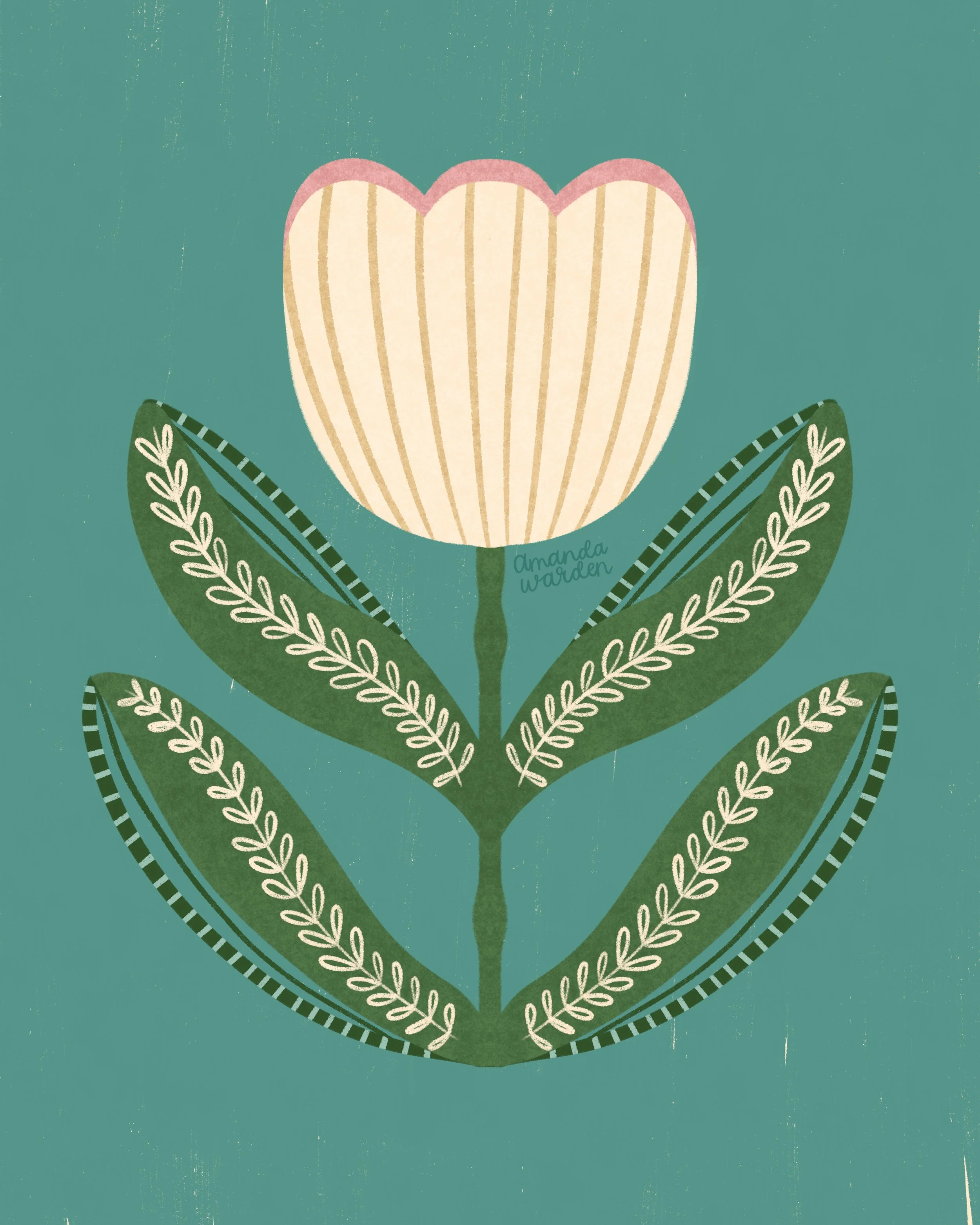 Folk Tulip No. 2 - Whimsical Botanical Art Print
