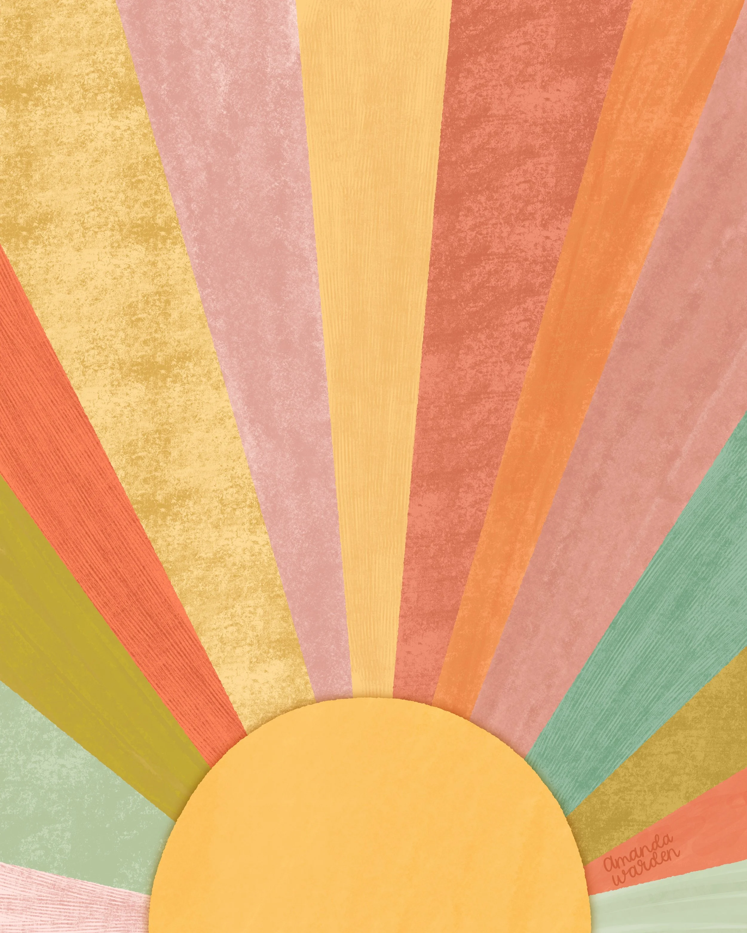 Retro Textured Sunburst - Whimsical Sunshine Art Print