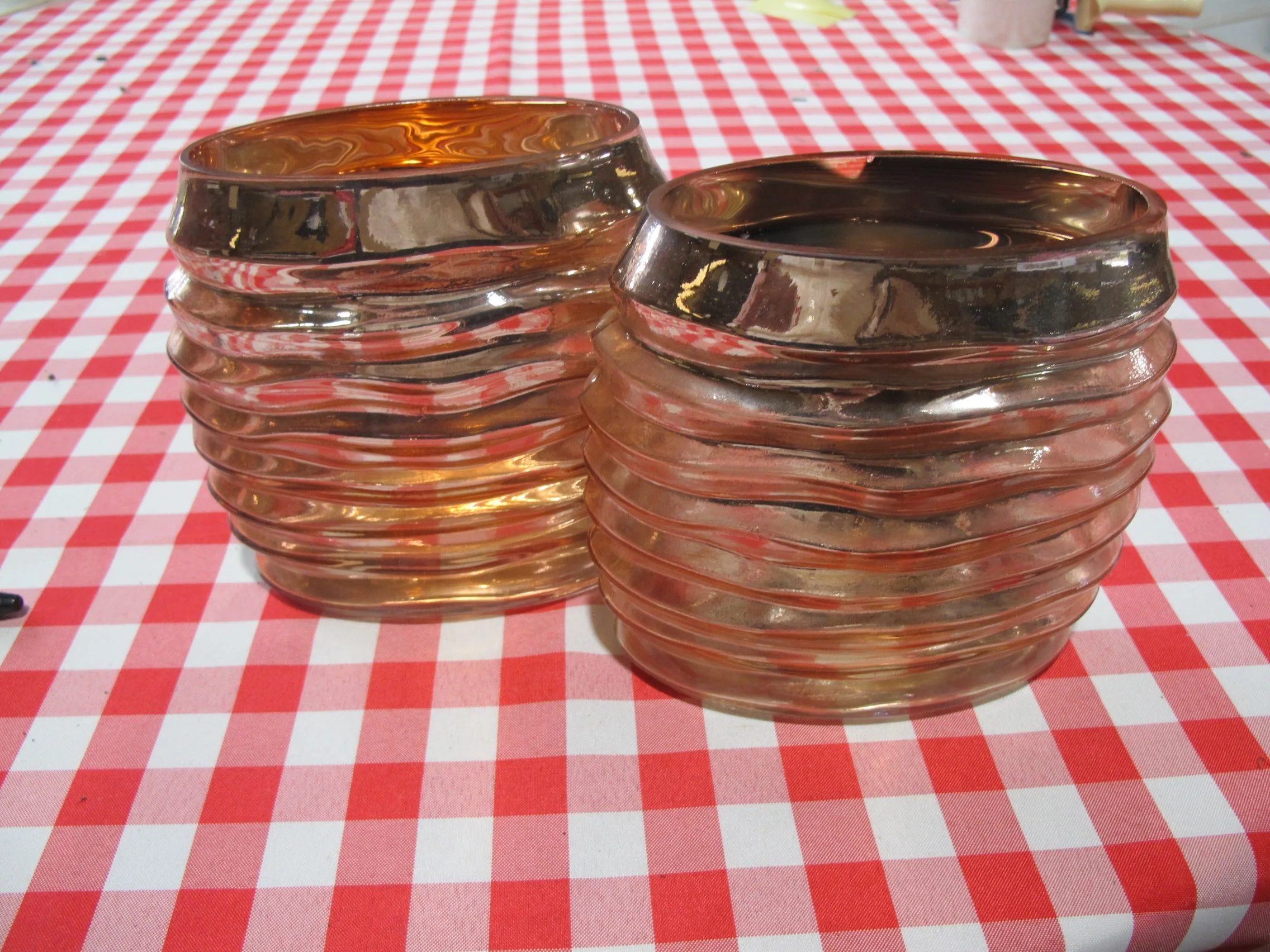 (D18) Two Oval Rose Gold Wavy Vases