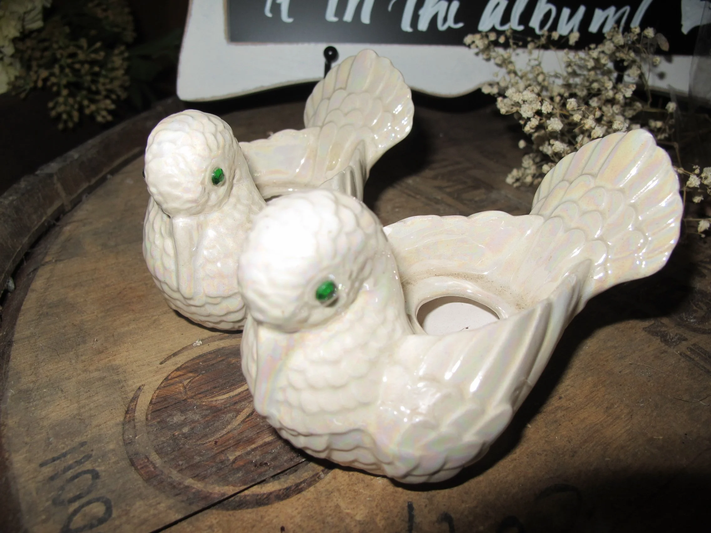 (D04) Porcelain Dove Candle Holders