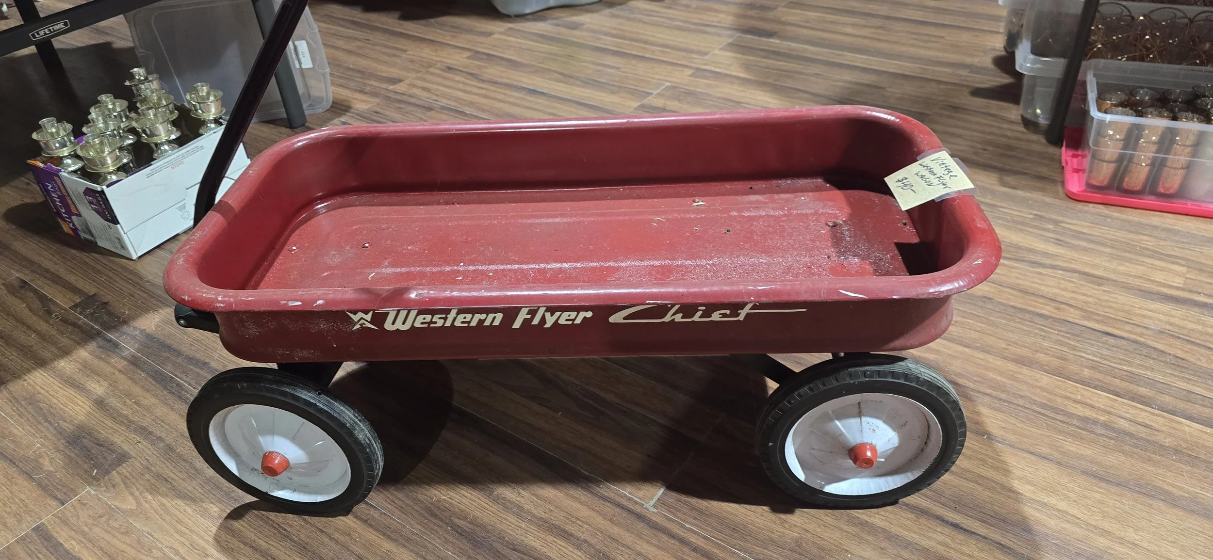 (V9) Vintage Metal Western Flyer Chief - Toy Red Wagon