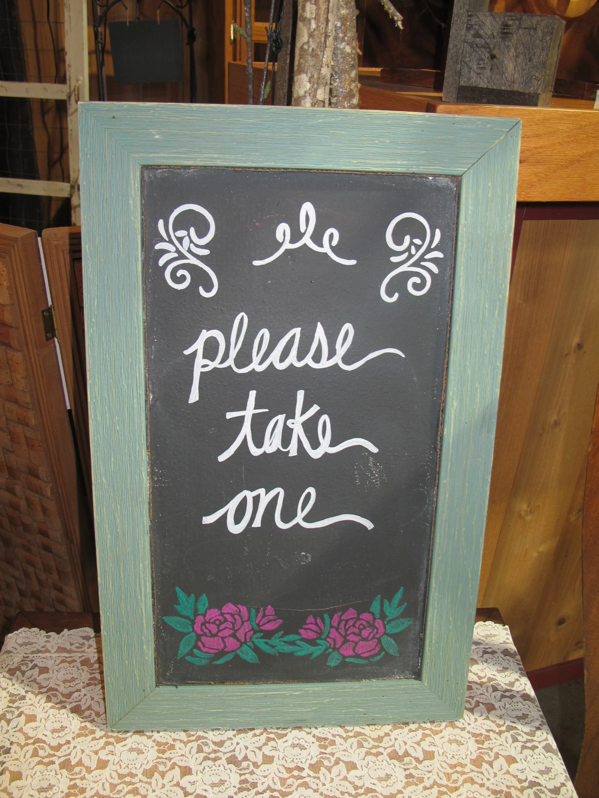 (S19) Green Framed "Please Take One" Chalkboard Sign for Favors