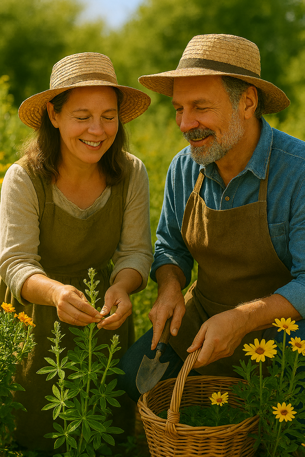 Older couple tending the garden together