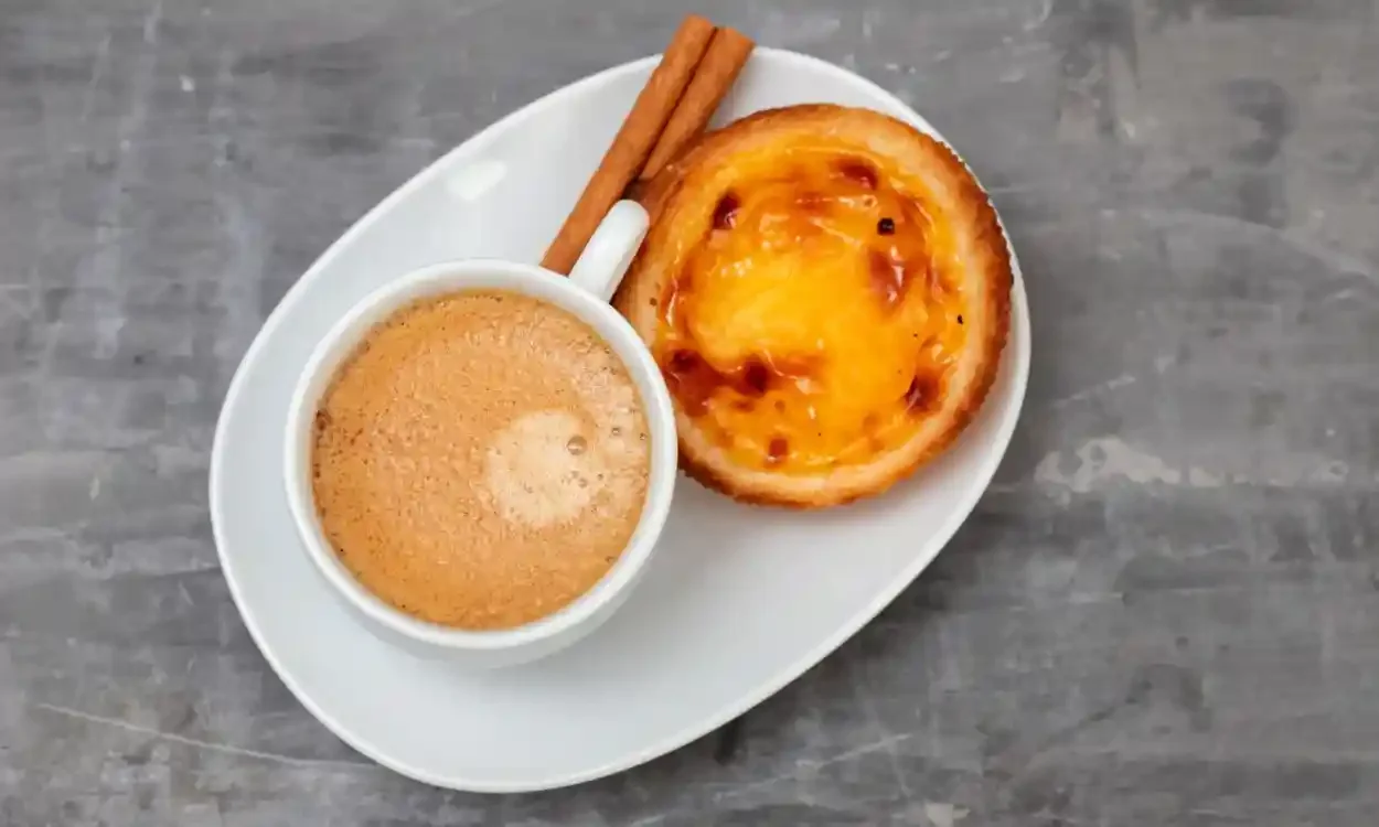 Breakfast - Round piece of toast with cup of coffee