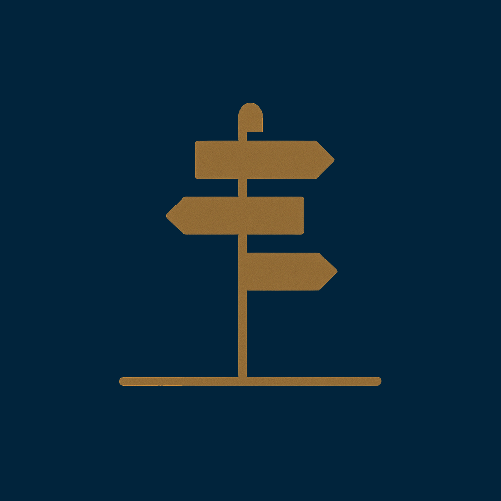 Digital illustration of a signpost with three arrows pointing in different directions on a dark background.