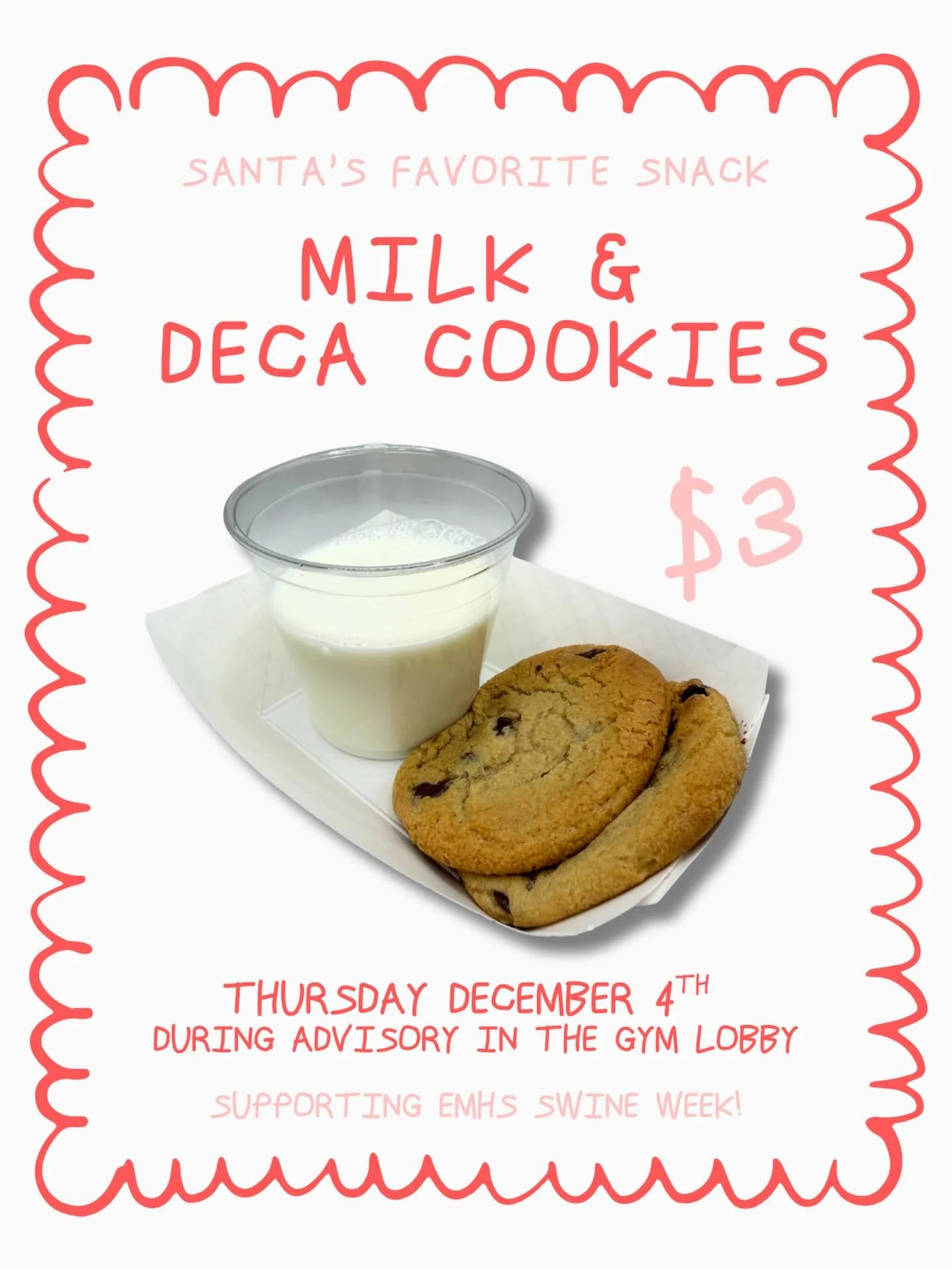 Santa&rsquo;s favorite snack&hellip; and soon to be yours. 🎅🥛🍪 $3 for Milk &amp; Warm DECA Cookies on Thursday!