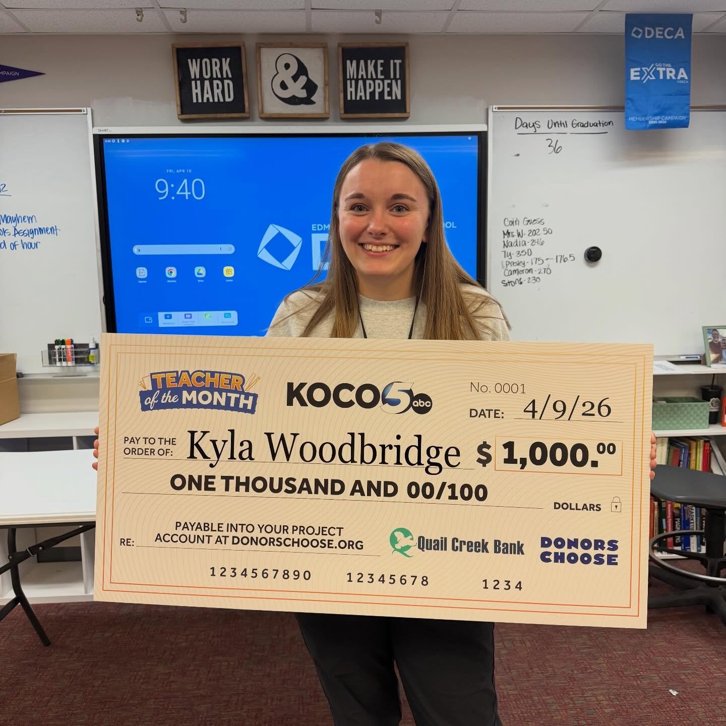 We are excited to announce that our very own, Mrs. Woodbridge was selected as KOCO teacher of the month!!!! Mrs. Woodbridge truly goes above and beyond for our chapter, and we could not be more proud of her. Thank you KOCO for recognizing a great lea