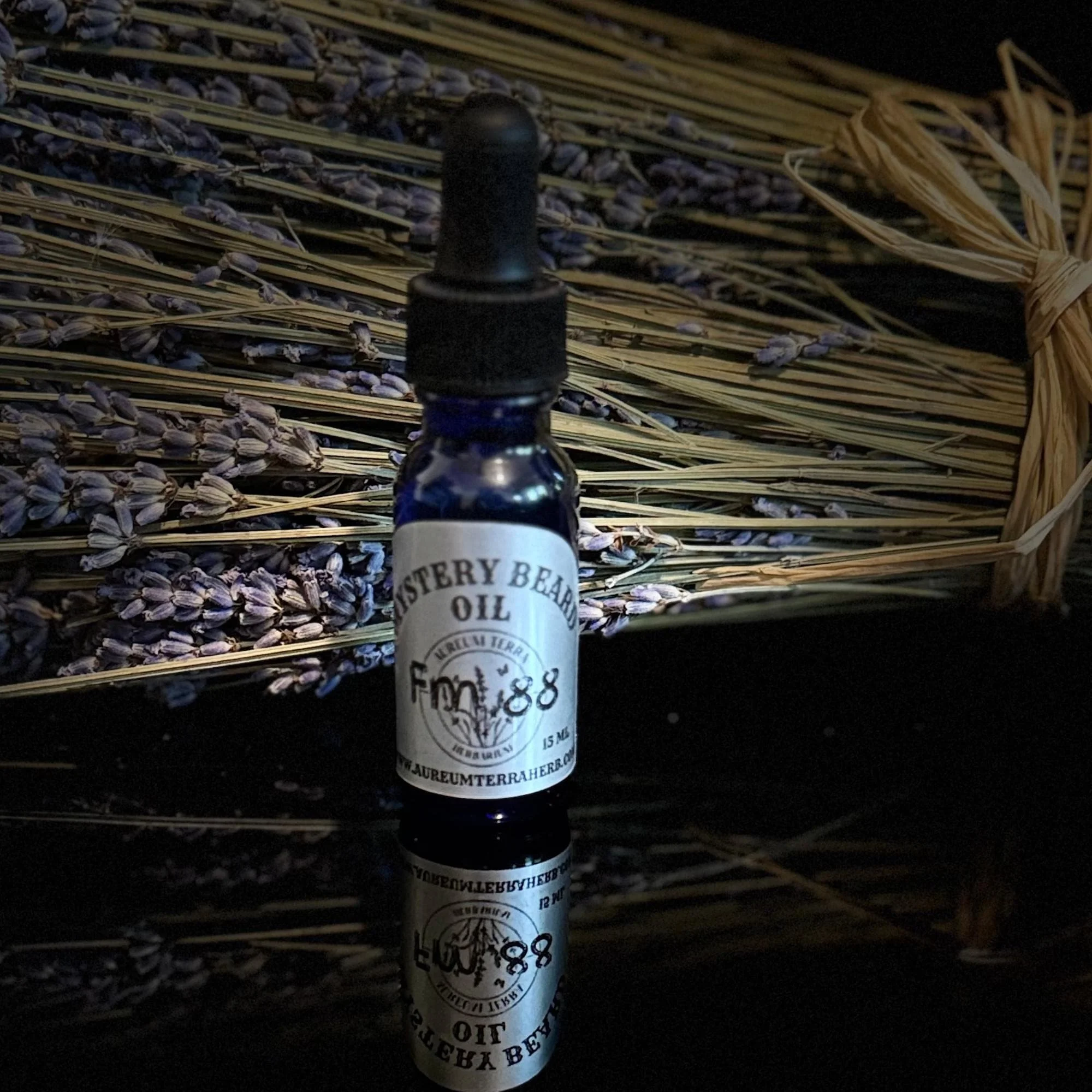 Mystery Beard Oil Formula 88 by Aureum Terra Herb, Osha root infused beard oil in glass dropper bottle