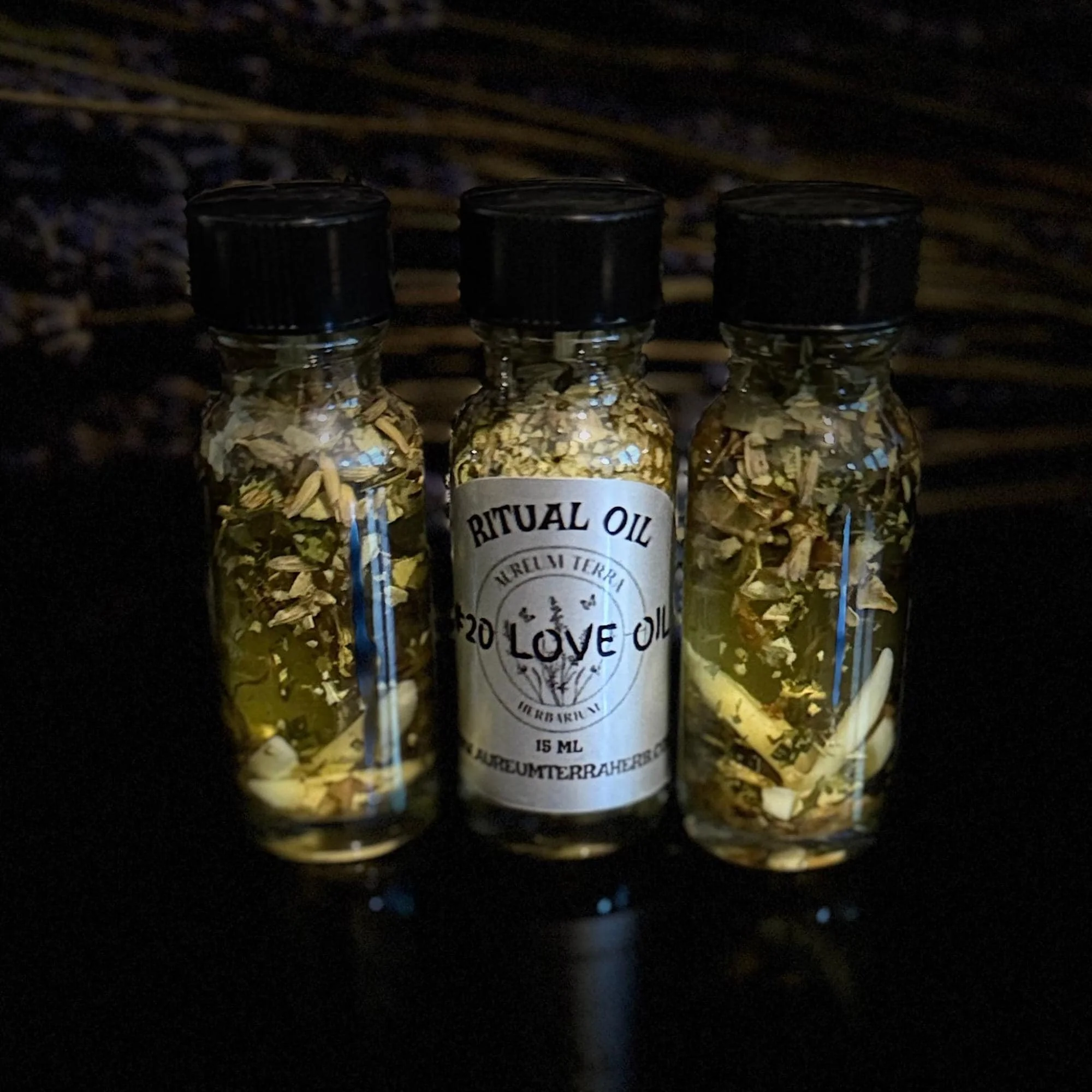 15ml bottle of No. 20 Love Oil Ritual Intention Oil by Aureum Terra Herbarium for passion and love rituals
