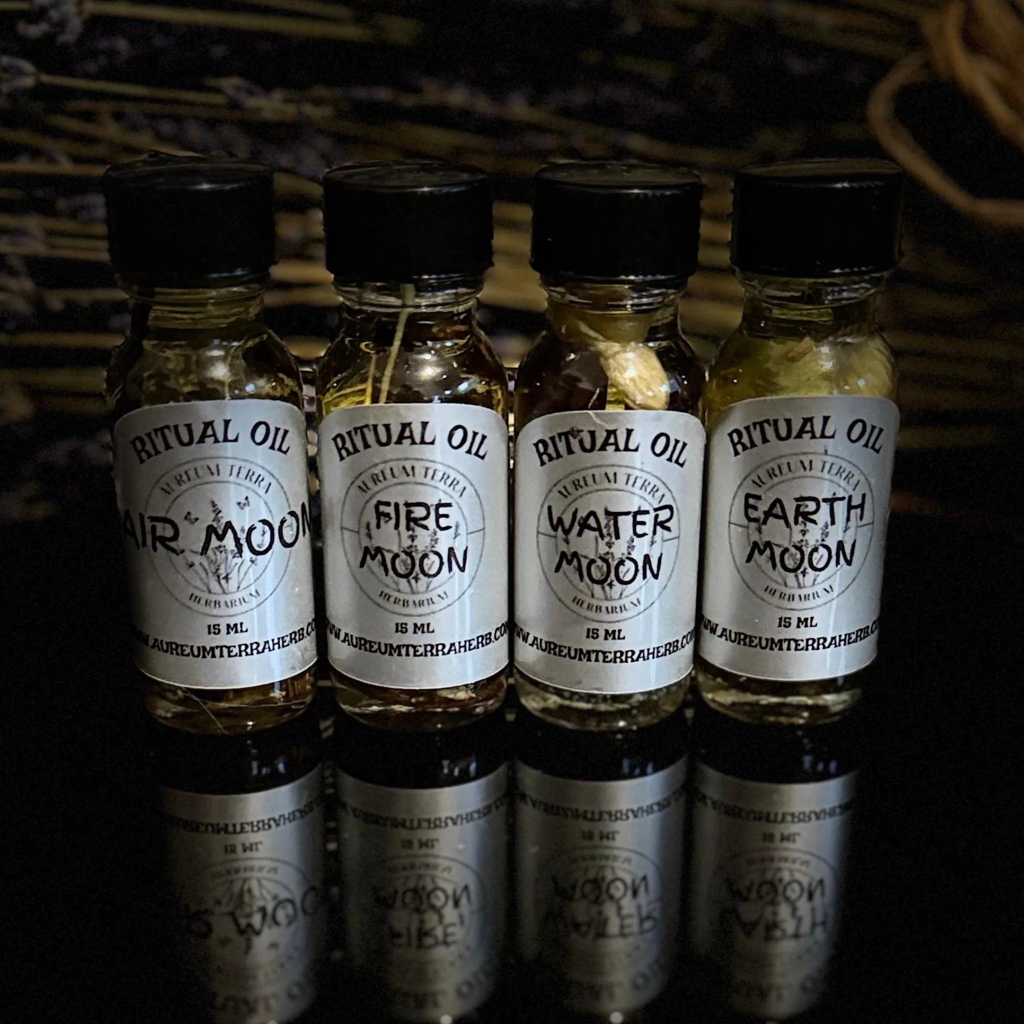 Moon Collection ritual intention oils by Aureum Terra Herb aligned with lunar and elemental magick