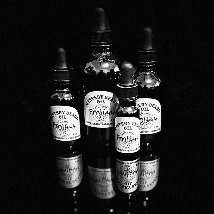 Mystery Beard Oil Formula 444 by Aureum Terra Herb, a premium beard oil with earthy, smooth scent and natural shine