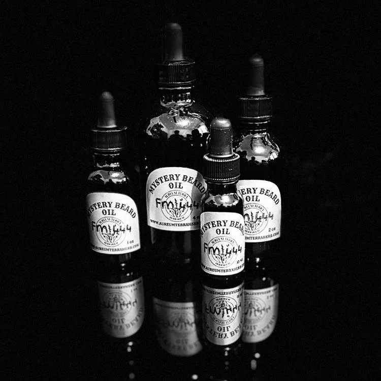 Mystery Beard Oil Formula 444 by Aureum Terra Herb, a premium beard oil with earthy, smooth scent and natural shine